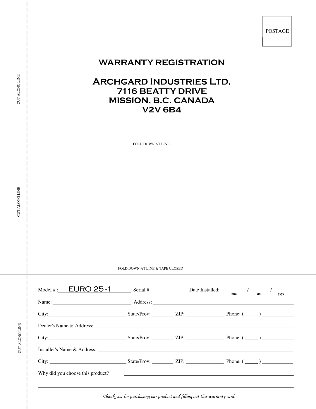 Delkin Devices EI - 25-1 manual BEATTY DRIVE MISSION, B.C. CANADA V2V 6B4, Euro 