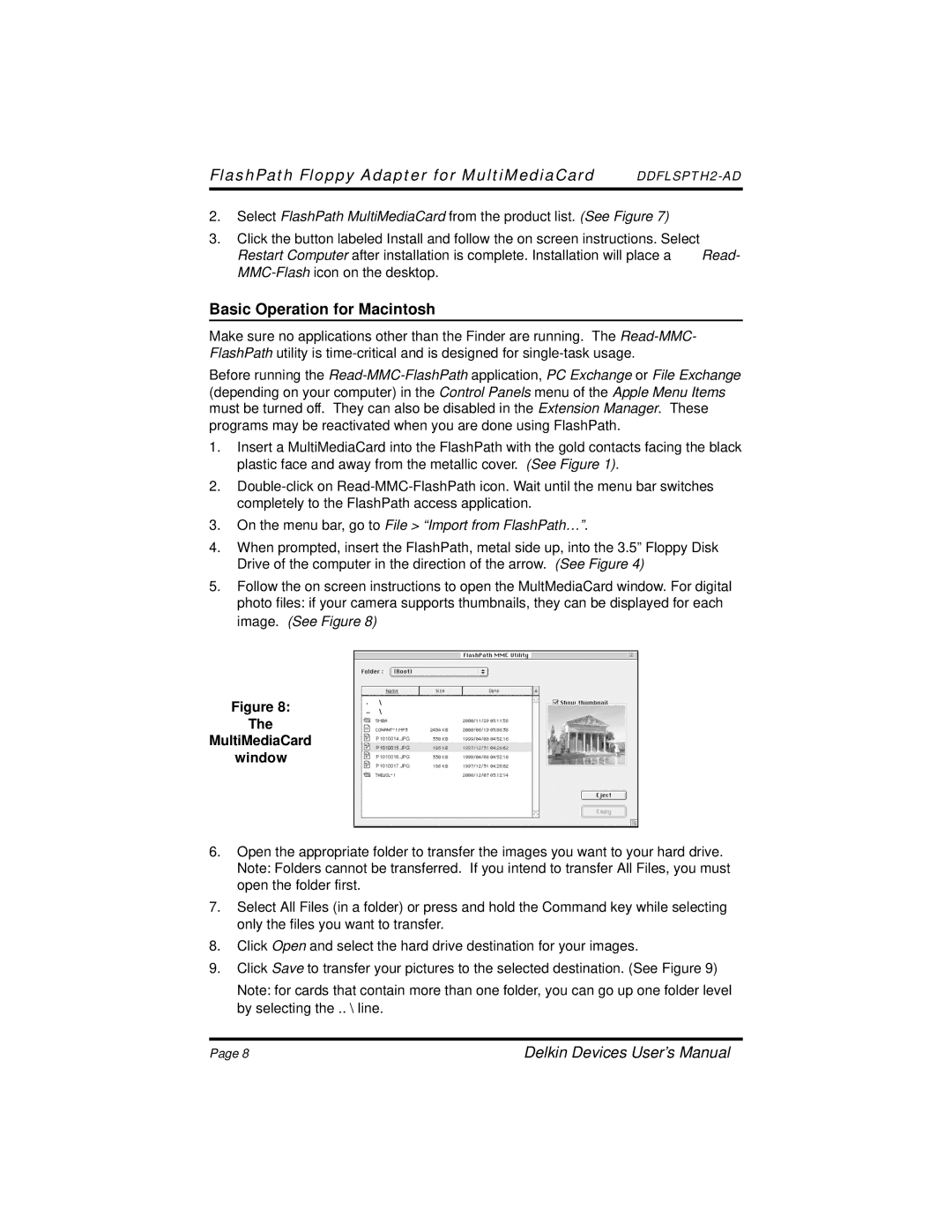 Delkin Devices MultiMedia Card to Floppy Disk Adapter manual Basic Operation for Macintosh, MultiMediaCard Window 