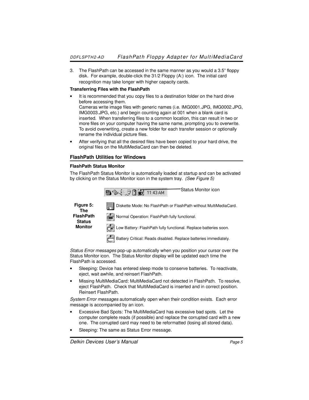 Delkin Devices MultiMedia Card to Floppy Disk Adapter manual FlashPath Utilities for Windows 