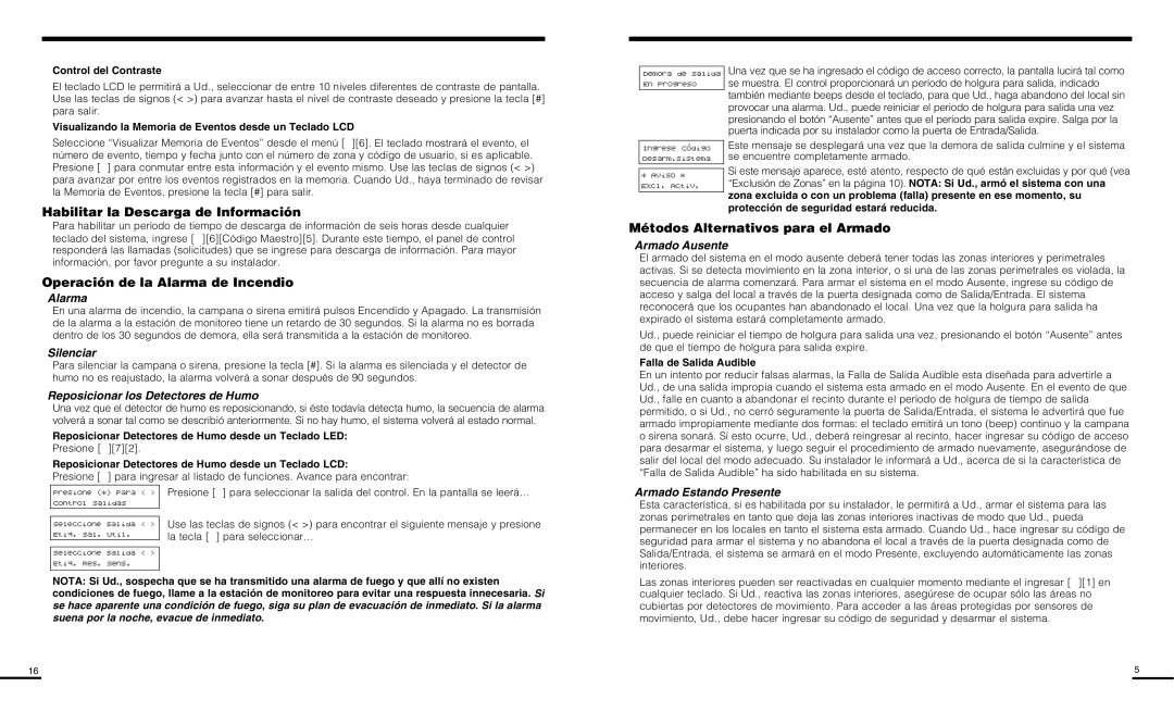 Delkin Devices PC585 manual Habilitar la Descarga de Información, Operación de la Alarma de Incendio 