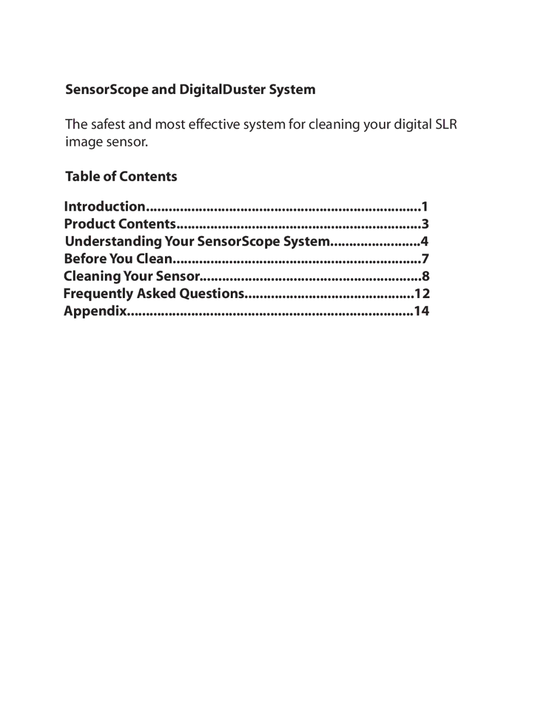 Delkin Devices SensorScope System manual SensorScope and DigitalDuster System, Table of Contents 