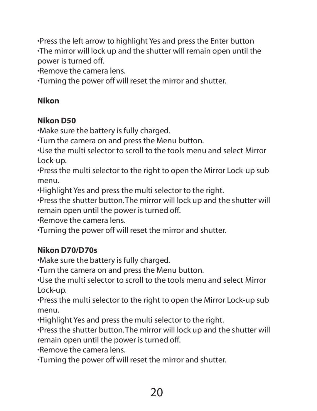 Delkin Devices SensorScope System manual Nikon Nikon D50, Nikon D70/D70s 