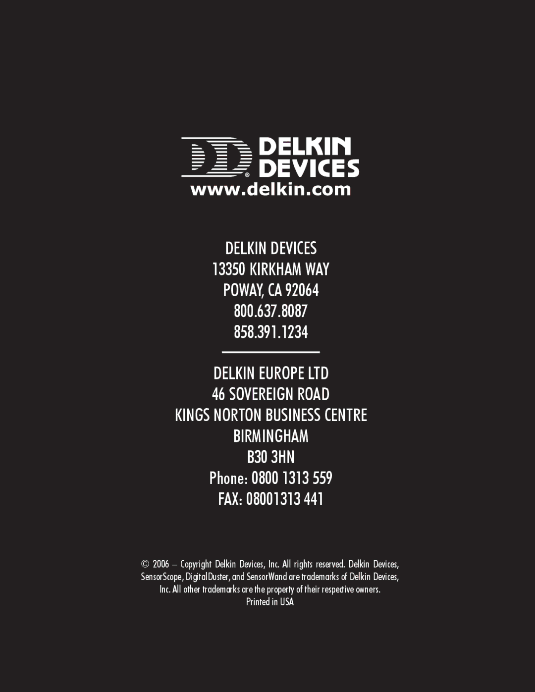 Delkin Devices SensorScope System manual Delkin Devices Kirkham WAY 