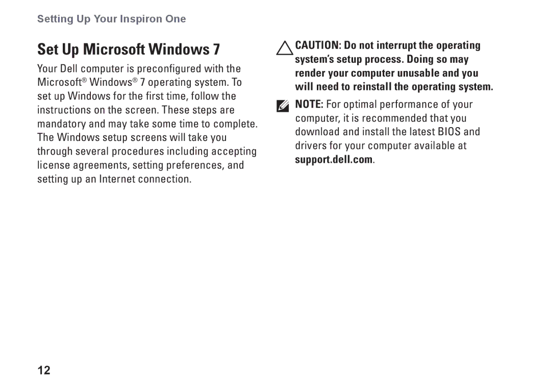 Dell 19T, 01HNXJA00 setup guide Set Up Microsoft Windows 