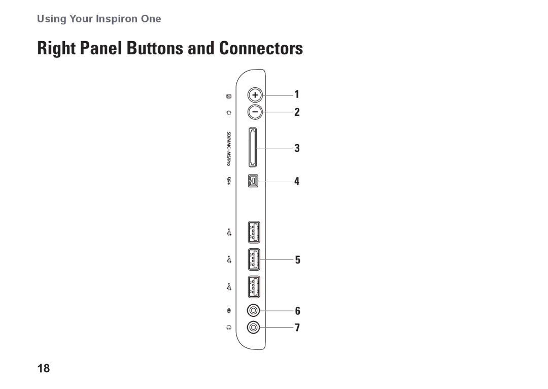 Dell 19T, 01HNXJA00 setup guide Right Panel Buttons and Connectors 