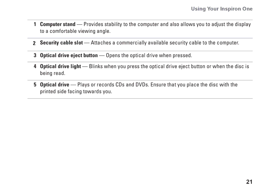 Dell 19T, 01HNXJA00 setup guide Using Your Inspiron One 