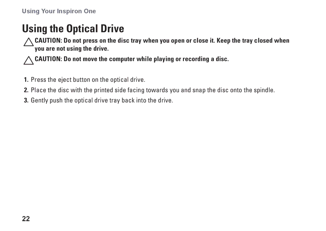 Dell 01HNXJA00, 19T setup guide Using the Optical Drive 