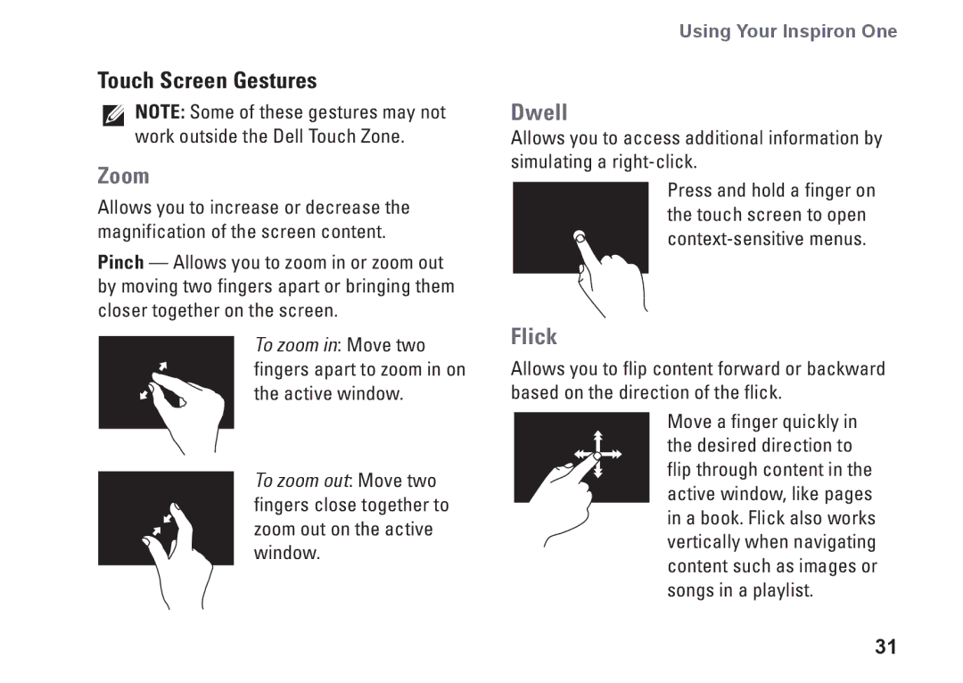 Dell 01HNXJA00, 19T setup guide Touch Screen Gestures, Zoom 