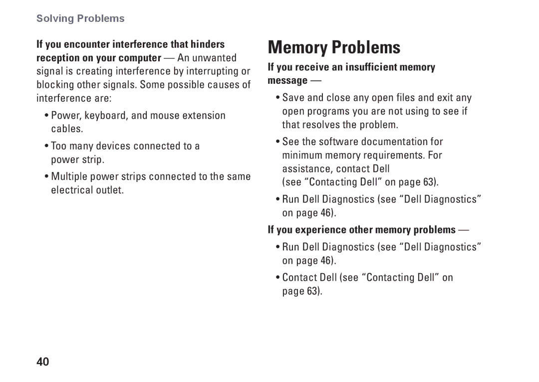 Dell 01HNXJA00 Memory Problems, If you receive an insufficient memory message, If you experience other memory problems 