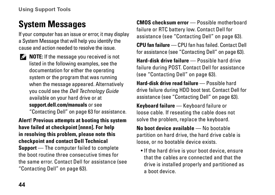 Dell 01HNXJA00, 19T setup guide System Messages 