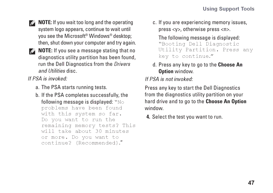 Dell 01HNXJA00, 19T setup guide If PSA is invoked 