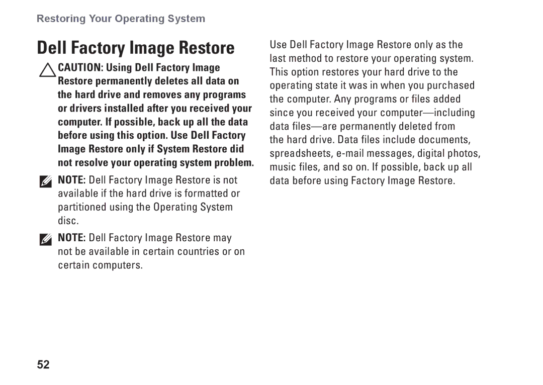 Dell 01HNXJA00, 19T setup guide Dell Factory Image Restore 