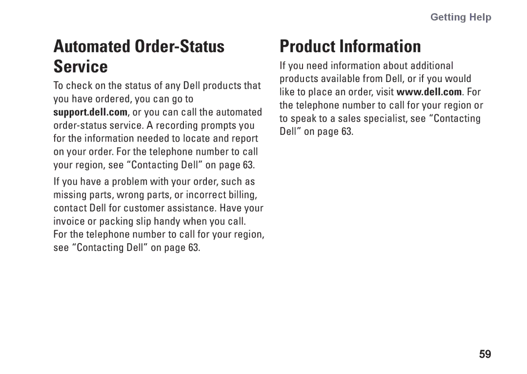 Dell 01HNXJA00, 19T setup guide Product Information, Automated Order-Status Service 