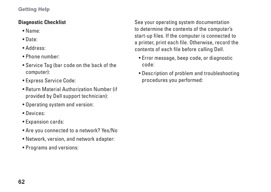 Dell 01HNXJA00, 19T setup guide Diagnostic Checklist 