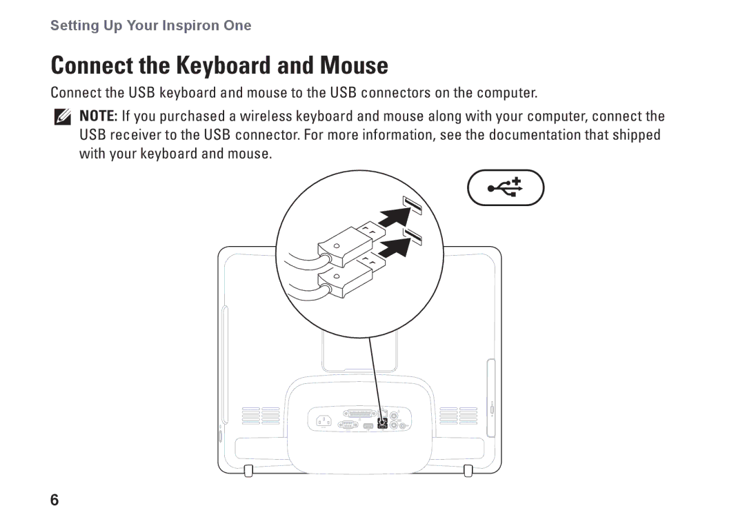 Dell 19T, 01HNXJA00 setup guide Connect the Keyboard and Mouse 