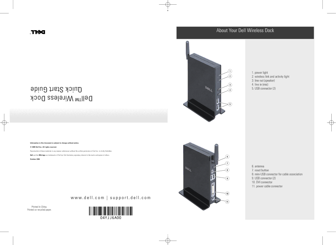 Dell 04YJJ6A00 user manual Guide Start Quick Dock Wireless Dell, W . d e l l . c o m s u p p o r t . d e l l . c o m 