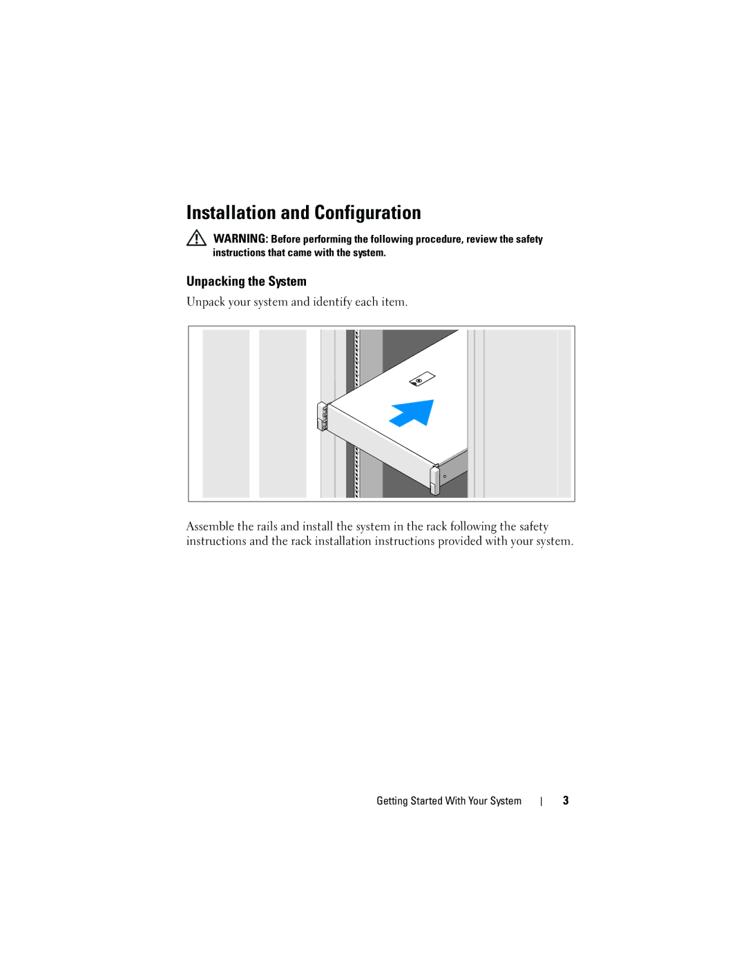 Dell NX3100, 05CPW manual Installation and Configuration, Unpacking the System 