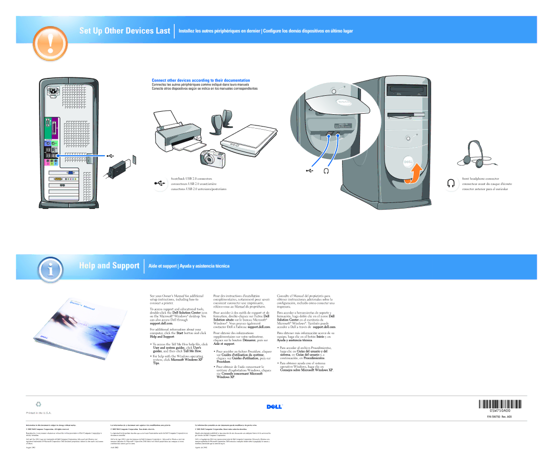 Dell 05W750A00, 8250 Series owner manual Set Up Other Devices Last, Connect other devices according to their documentation 