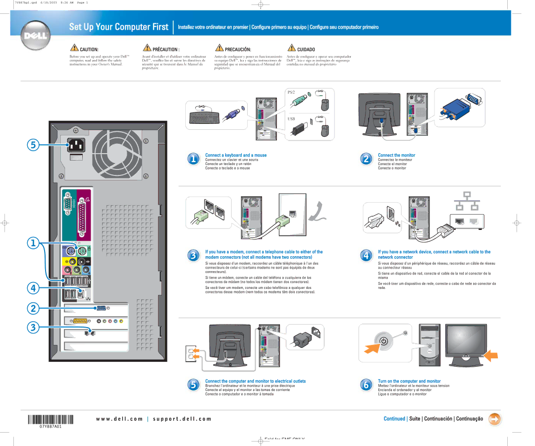 Dell 07Y887A01 owner manual Connect a keyboard and a mouse, Modem connectors not all modems have two connectors 