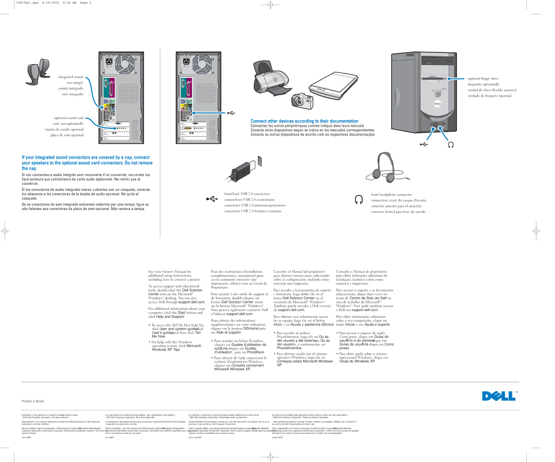 Dell 07Y887A01 owner manual Help and Support, Connect other devices according to their documentation 