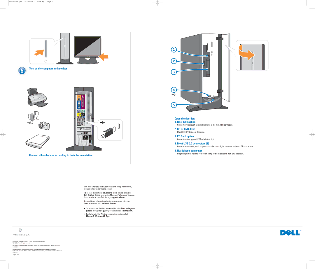 Dell 09Y560A03, 4600C owner manual Set Up Other Devices Last, Help and Support 