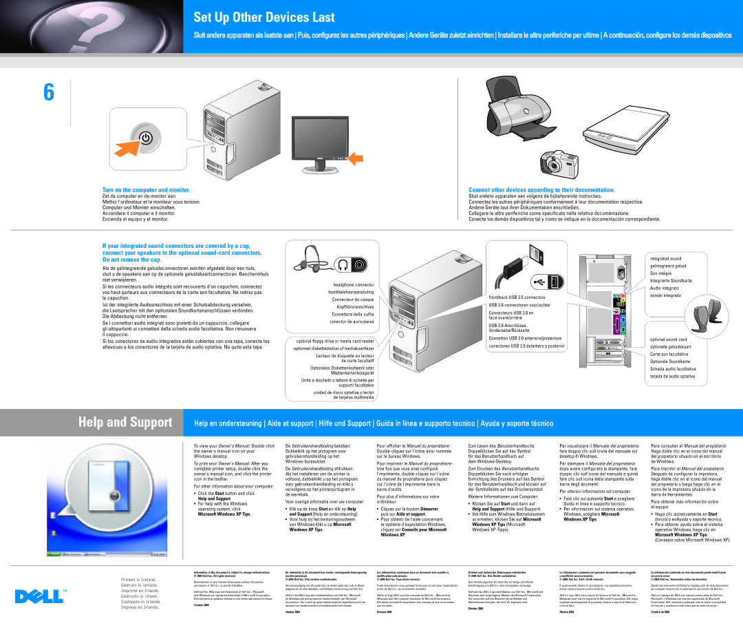 Dell 0C7567A00 manual Set Up Other Devices Last, Help and Support, Turn on the computer and monitor 