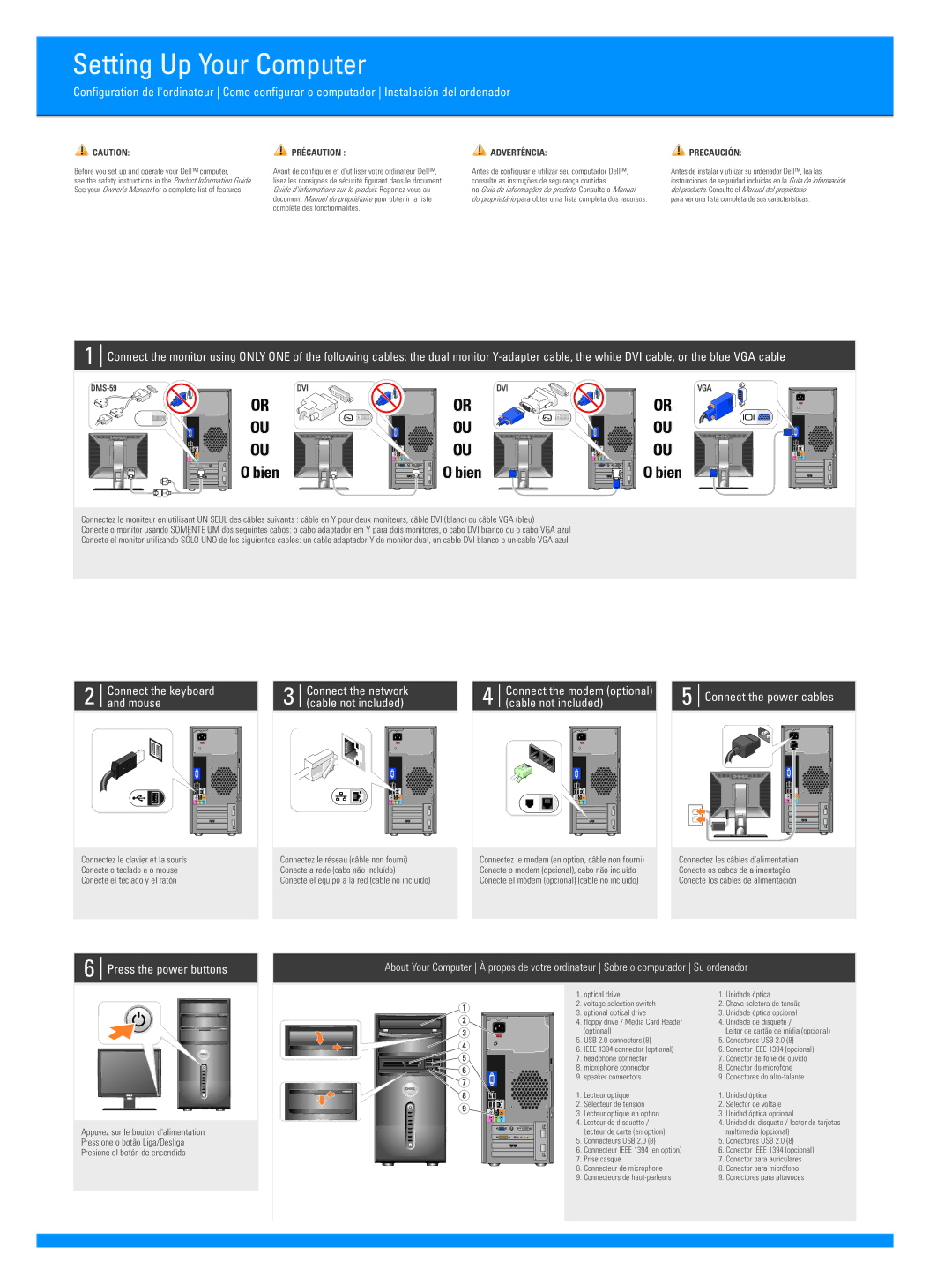 Dell 0CY639A00 owner manual Connect the keyboard and mouse, Press the power buttons 