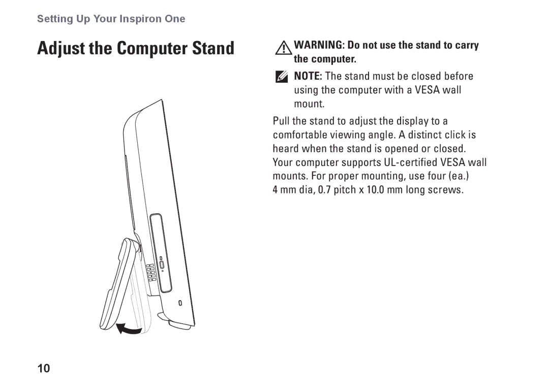 Dell 0DTN4TA00, W01B001 setup guide Adjust the Computer Stand 