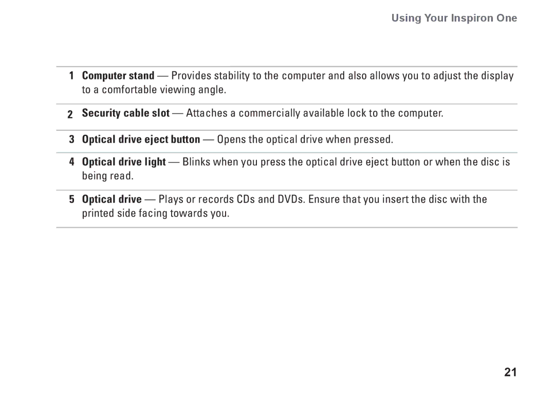 Dell 0DTN4TA00, W01B001 setup guide Using Your Inspiron One 