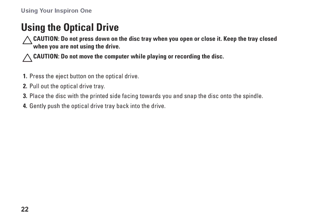 Dell 0DTN4TA00, W01B001 setup guide Using the Optical Drive 