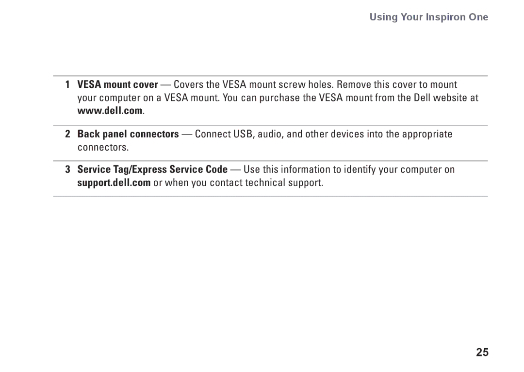 Dell 0DTN4TA00, W01B001 setup guide Using Your Inspiron One 