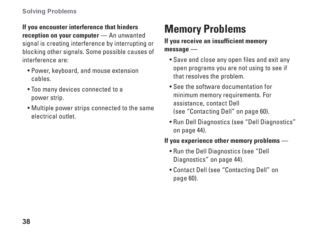 Dell 0DTN4TA00 Memory Problems, If you receive an insufficient memory message, If you experience other memory problems 