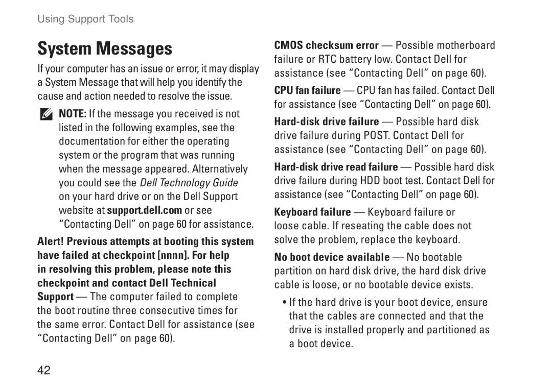 Dell 0DTN4TA00, W01B001 setup guide System Messages 