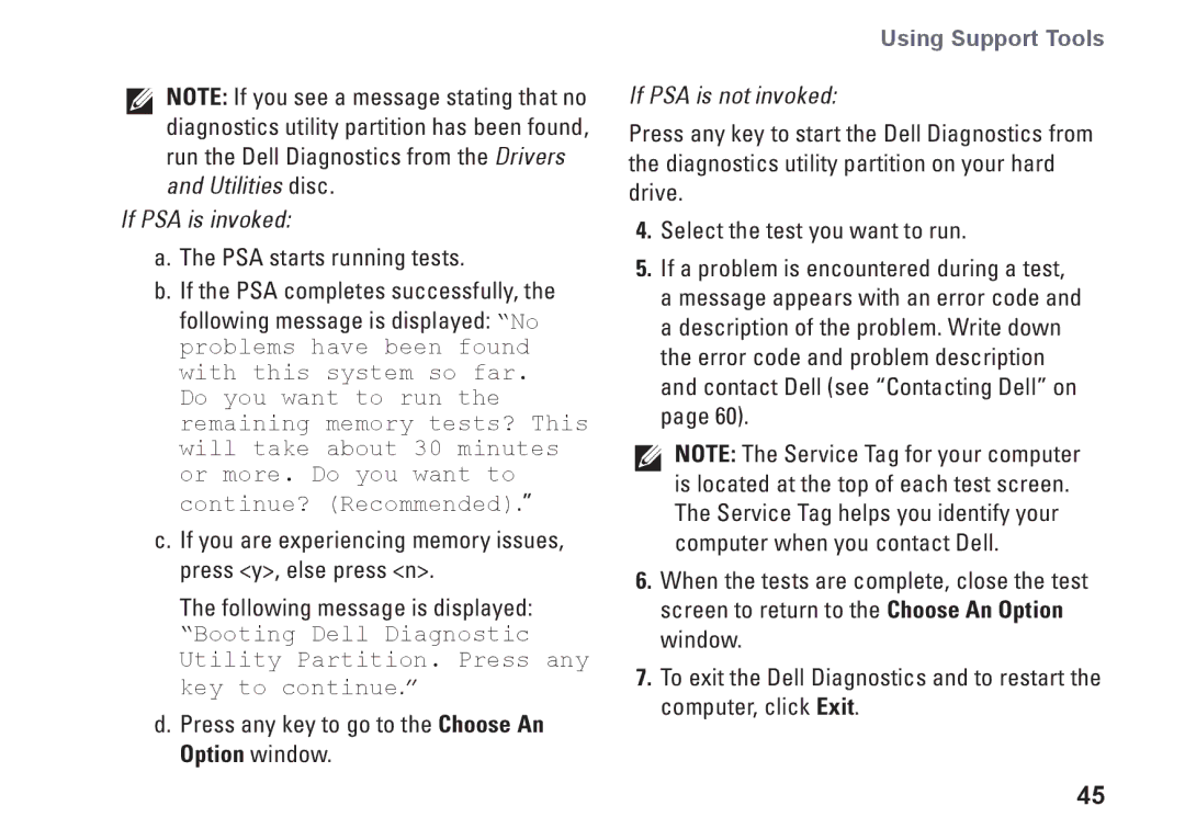 Dell 0DTN4TA00, W01B001 setup guide If PSA is invoked 