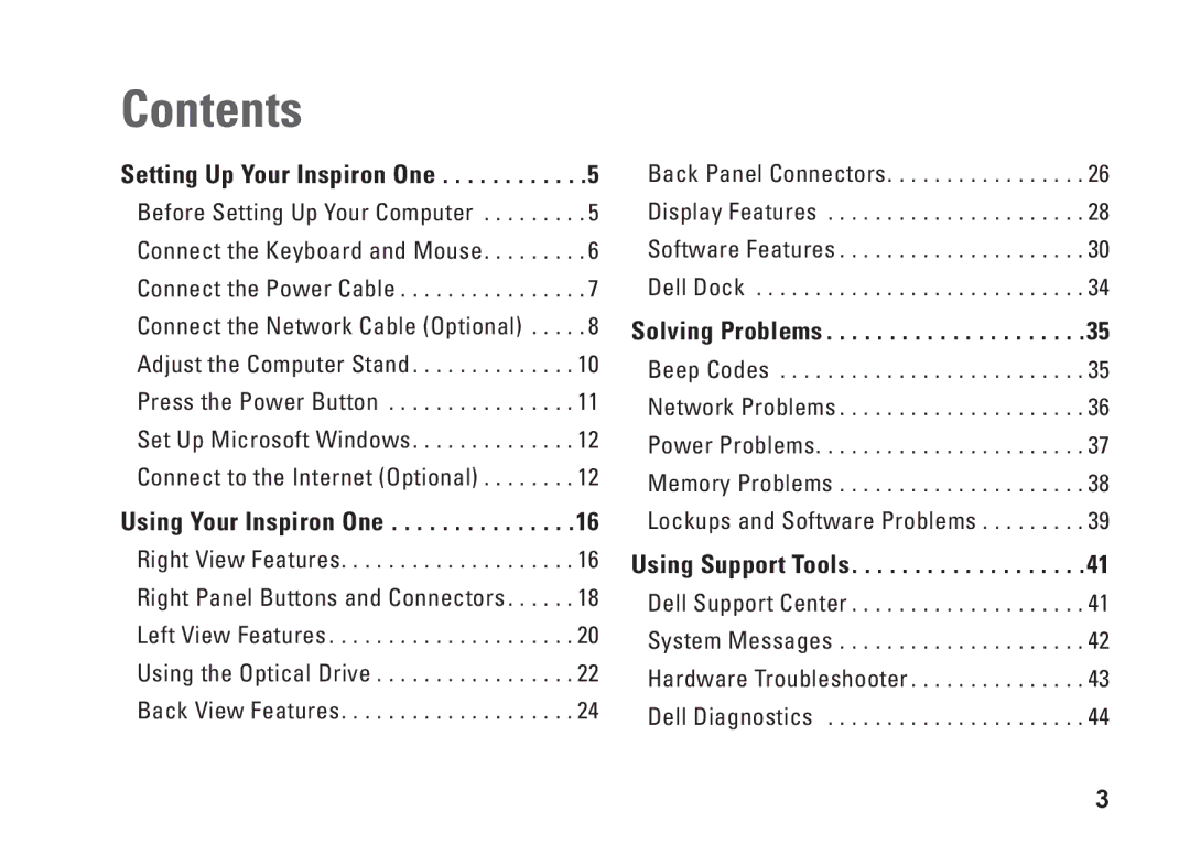 Dell W01B001, 0DTN4TA00 setup guide Contents 