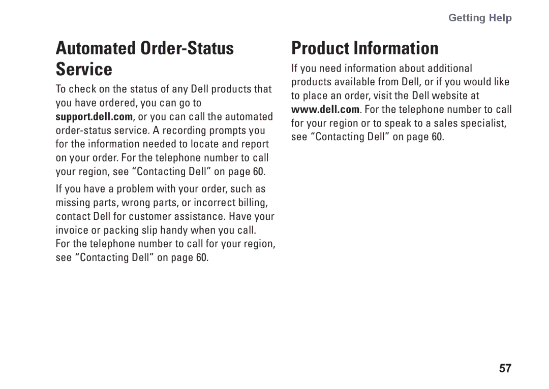 Dell 0DTN4TA00, W01B001 setup guide Product Information, Automated Order-Status Service 