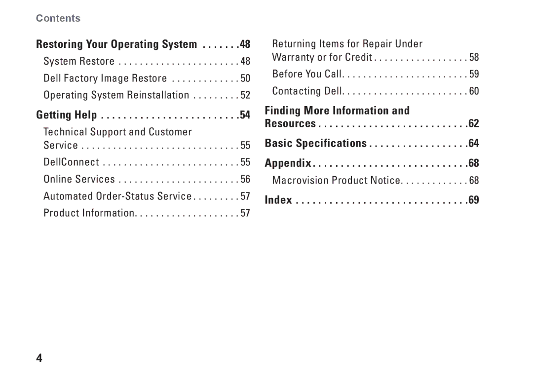 Dell 0DTN4TA00, W01B001 setup guide Index 