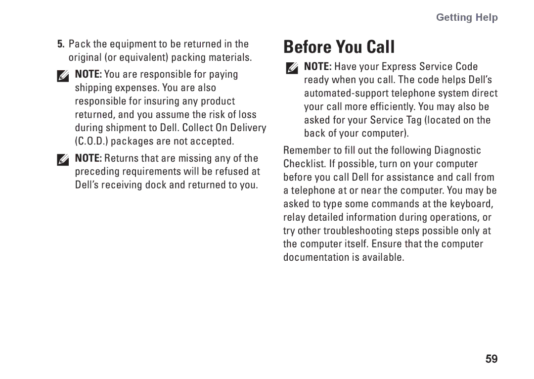 Dell W01B001, 0DTN4TA00 setup guide Before You Call 