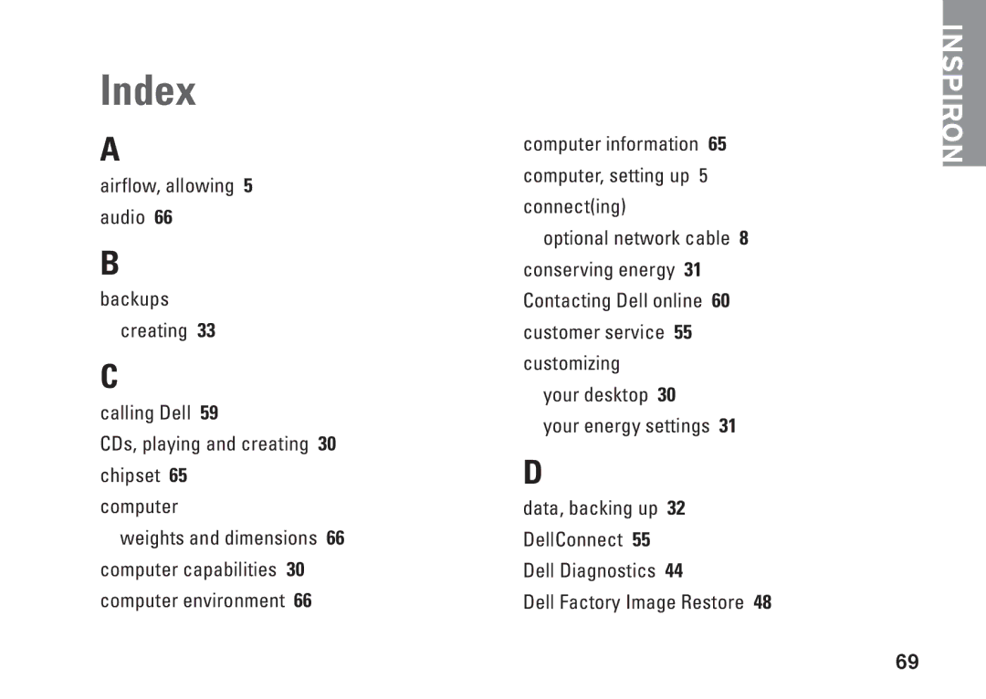 Dell 0DTN4TA00, W01B001 setup guide Index 