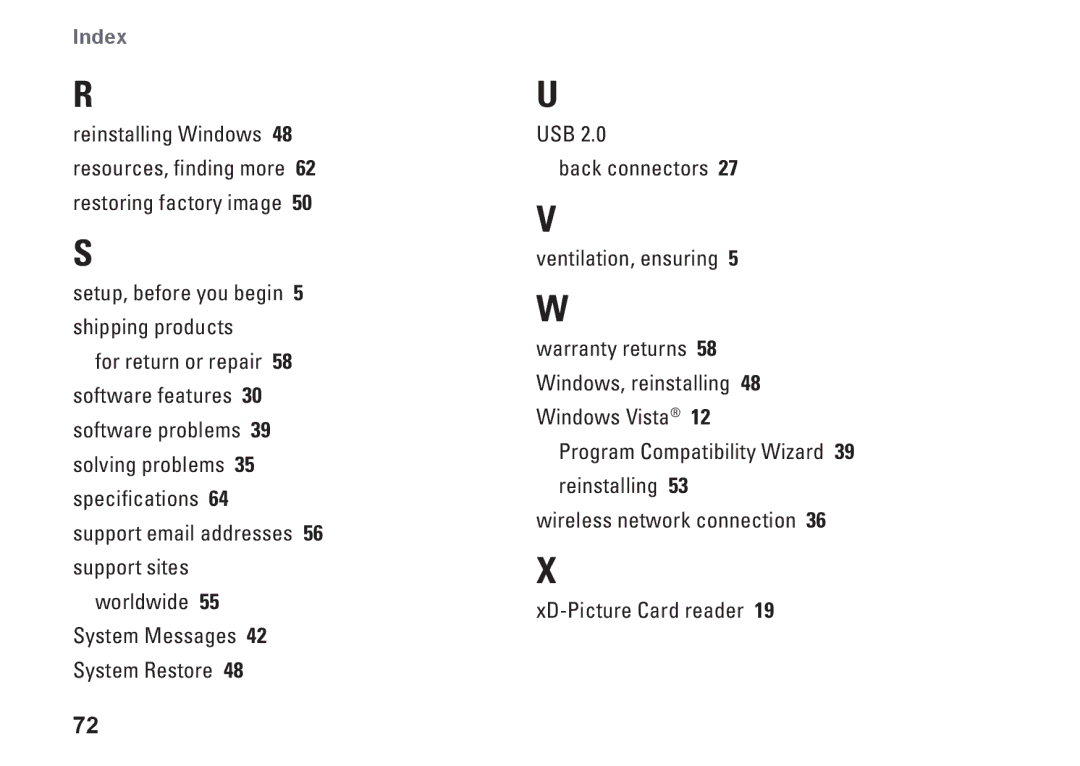 Dell 0DTN4TA00, W01B001 setup guide Index 