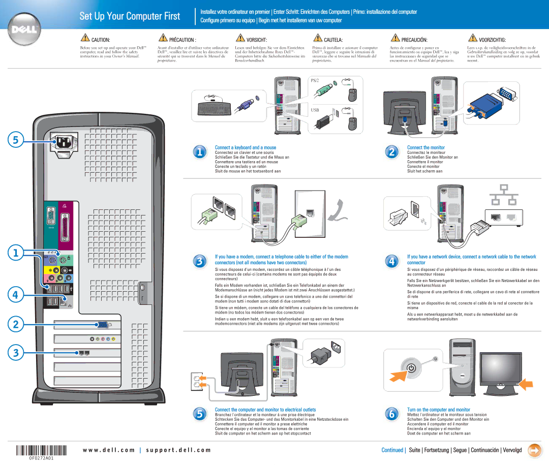 Dell 0F0272A01 owner manual Set Up Your Computer First, Vorsicht Cautela Precaución, Voorzichtig, Connector 