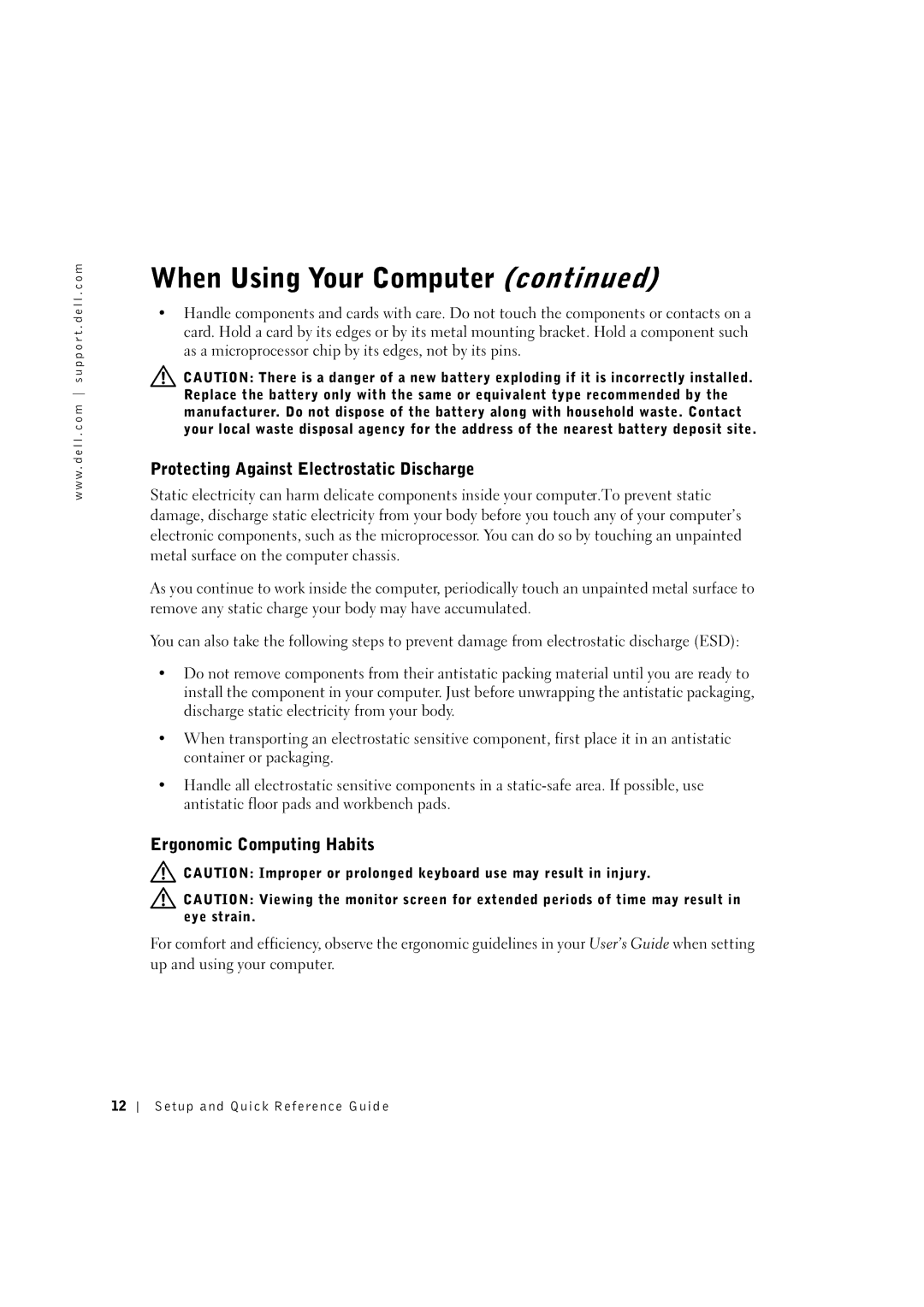 Dell 0F1697A00 manual Protecting Against Electrostatic Discharge, Ergonomic Computing Habits 