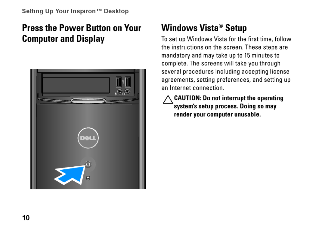 Dell 0F970NA00, 535, 545, 537, 546 setup guide Windows Vista Setup 