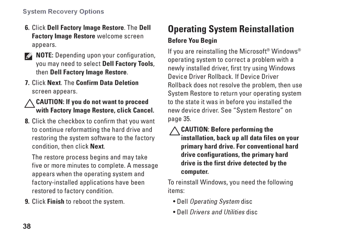 Dell 537, 0F970NA00, 535, 545, 546 setup guide Operating System Reinstallation, Before You Begin 