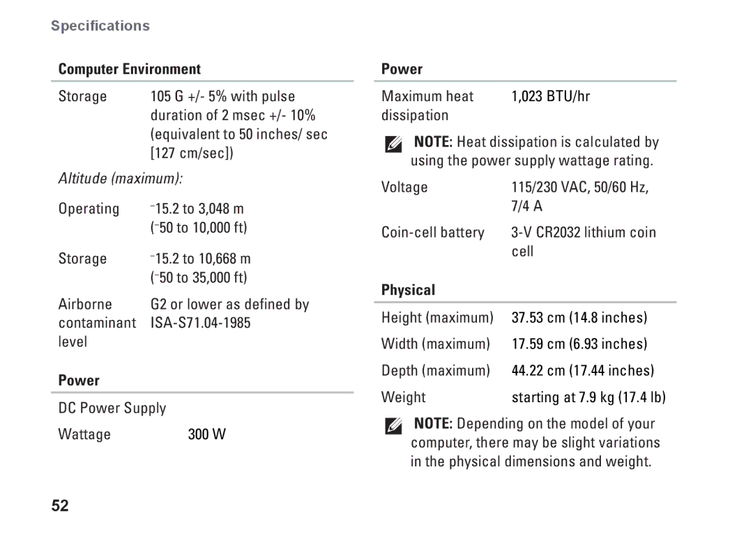 Dell 0F970NA00, 535, 545, 537, 546 setup guide Power, Physical 