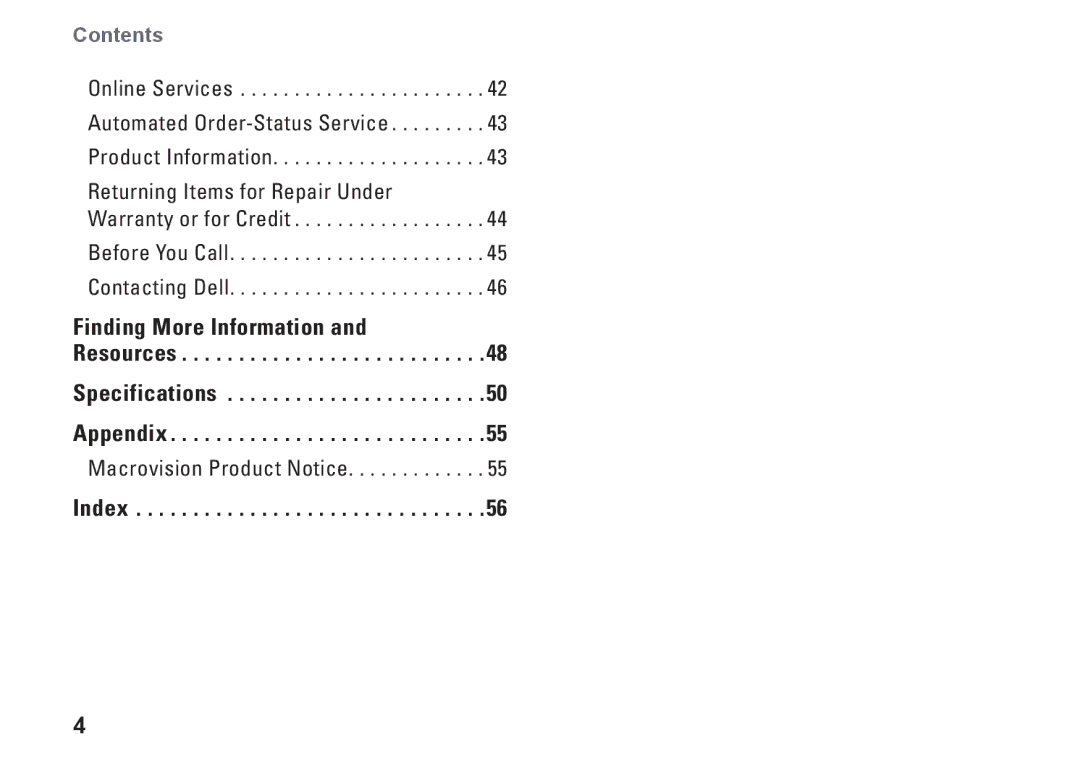 Dell 0F970NA00, 535, 545, 537, 546 setup guide Finding More Information Resources Specifications Appendix 