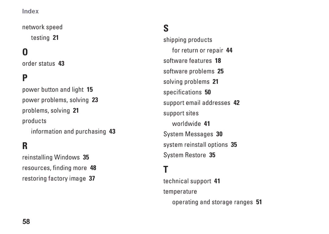 Dell 0F970NA00, 535, 545, 537, 546 setup guide Index 