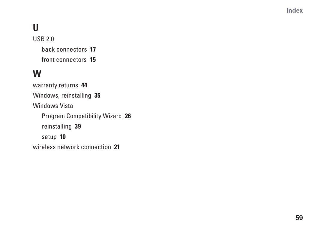 Dell 0F970NA00, 535, 545, 537, 546 setup guide Index 