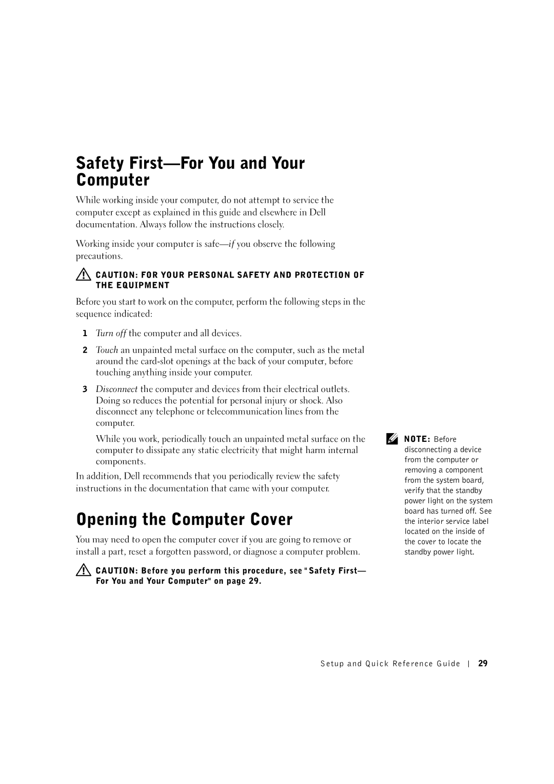 Dell 0G475 manual Safety First-For You and Your Computer 