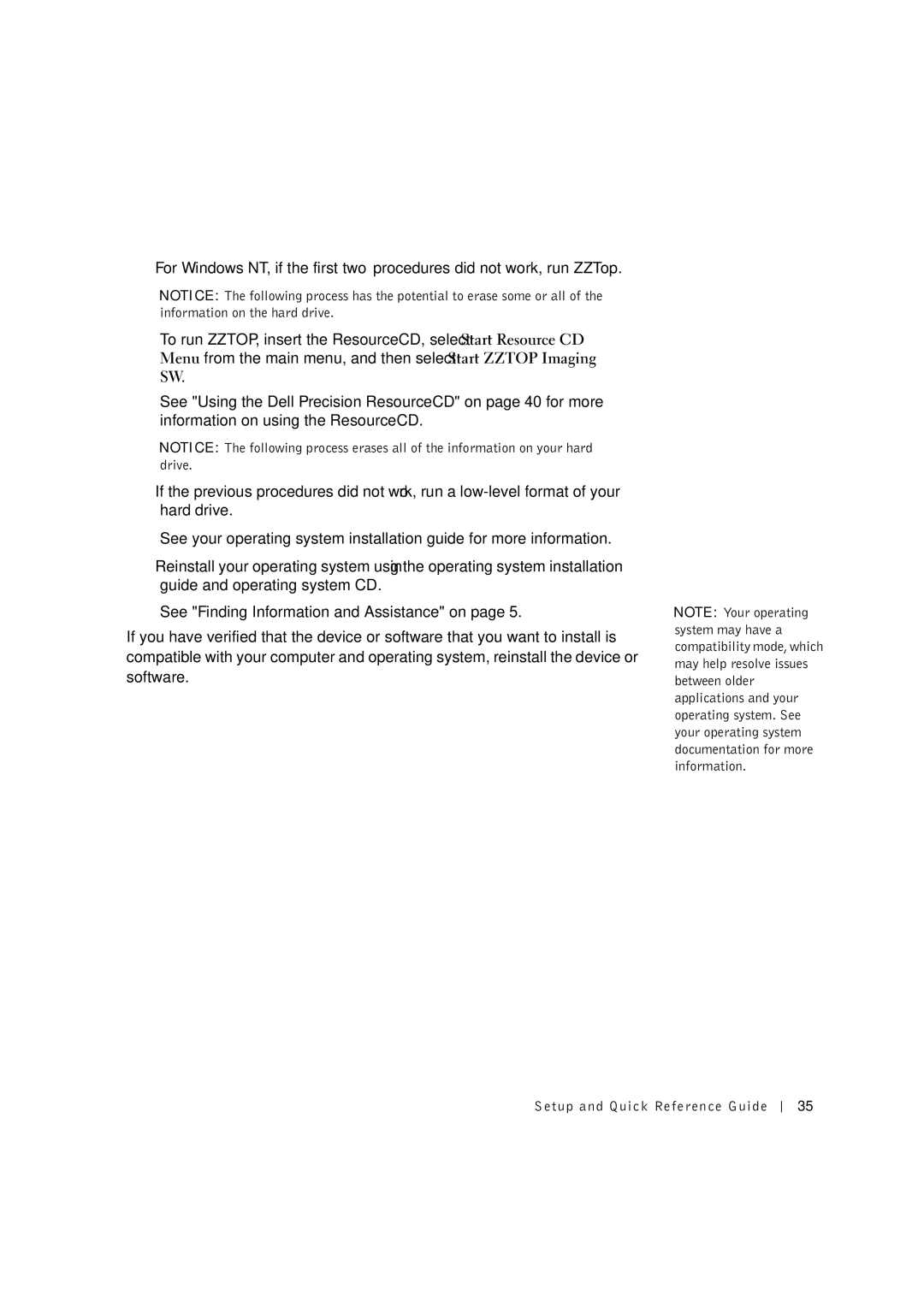 Dell 0G475 manual Setup and Quick Reference Guide 